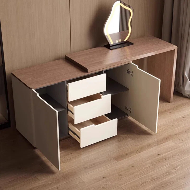 Cazzy 2 Doors 3 Drawers Vanity Table with Cushioned Stool - Wooden Bazar
