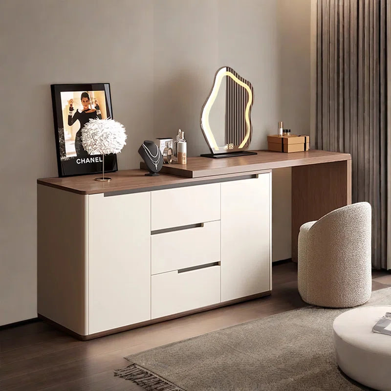 Cazzy 2 Doors 3 Drawers Vanity Table with Cushioned Stool - Wooden Bazar