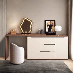 Cazzy 2 Doors 3 Drawers Vanity Table with Cushioned Stool - Wooden Bazar