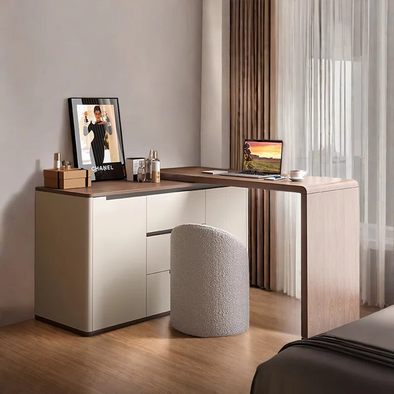 Cazzy 2 Doors 3 Drawers Vanity Table with Cushioned Stool - Wooden Bazar