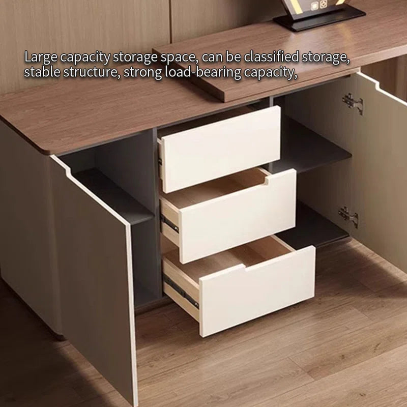 Cazzy 2 Doors 3 Drawers Vanity Table with Cushioned Stool - Wooden Bazar