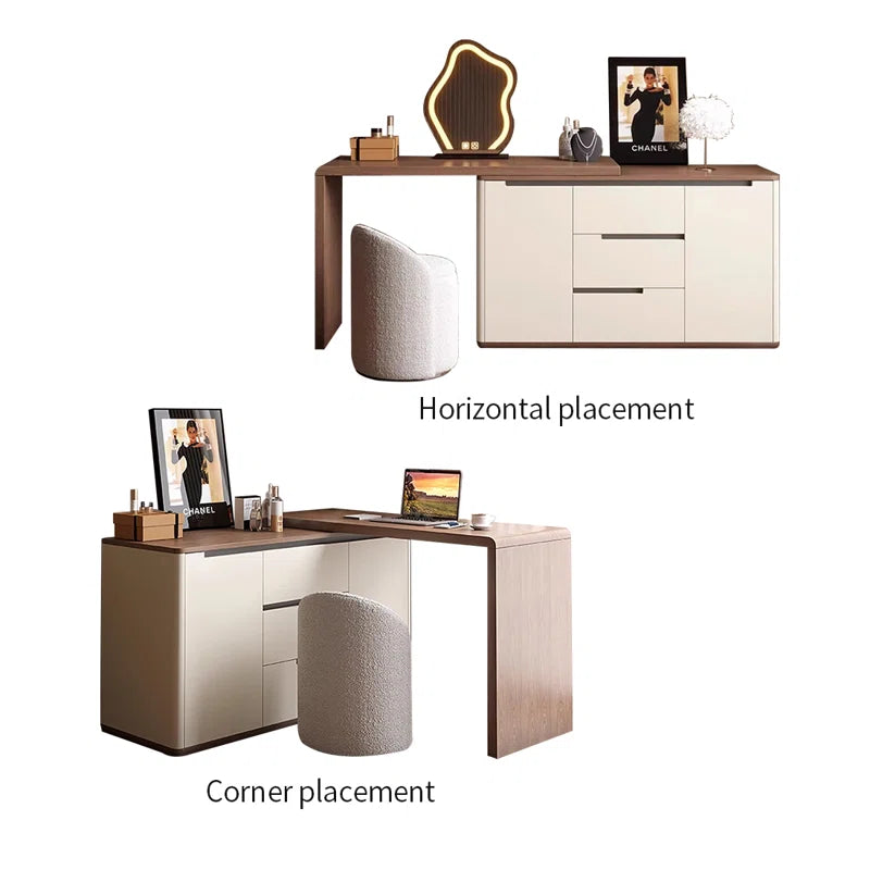 Cazzy 2 Doors 3 Drawers Vanity Table with Cushioned Stool - Wooden Bazar