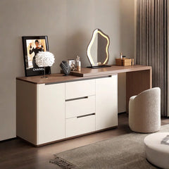 Cazzy 2 Doors 3 Drawers Vanity Table with Cushioned Stool - Wooden Bazar
