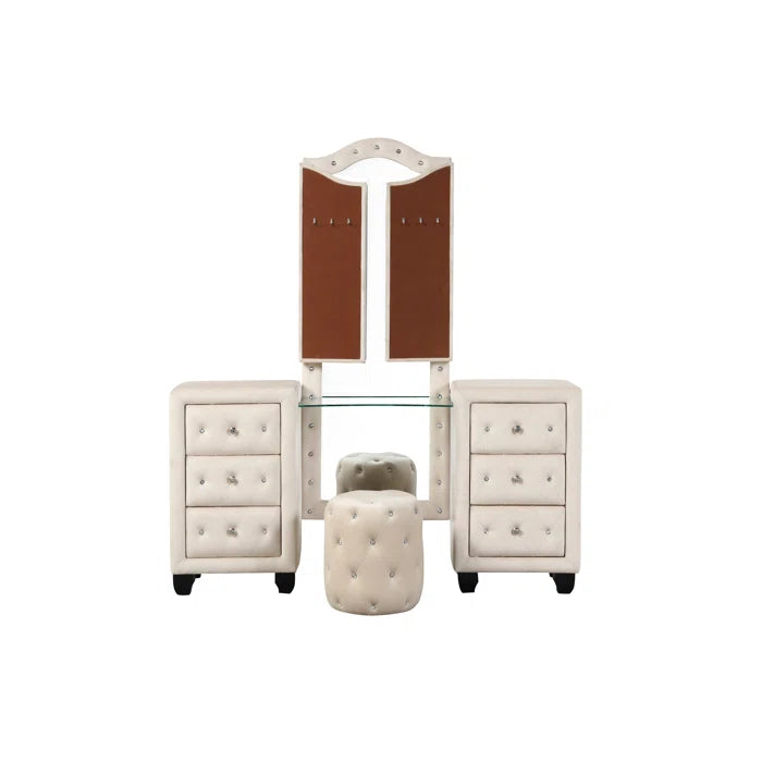 Jessabel Vanity  Dressing Table Set with Stool and Mirror - Wooden Bazar