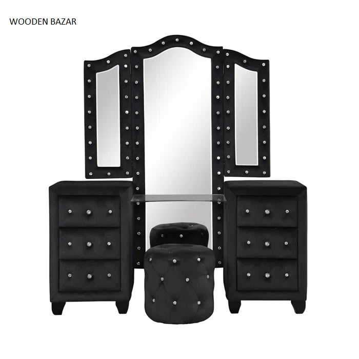 Jessabel Vanity  Dressing Table Set with Stool and Mirror - Wooden Bazar