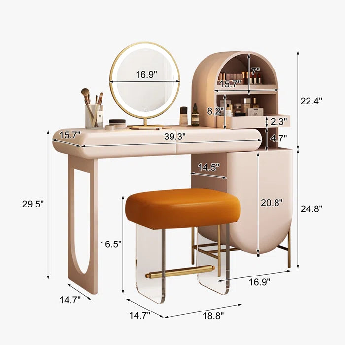 Jocalynn Vanity  Table with Stool and Mirror - Wooden Bazar