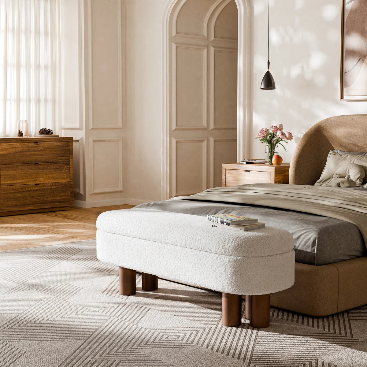 Gang Upholstered Flip Top Storage Bench with Solid Wood Leg - Wooden Bazar