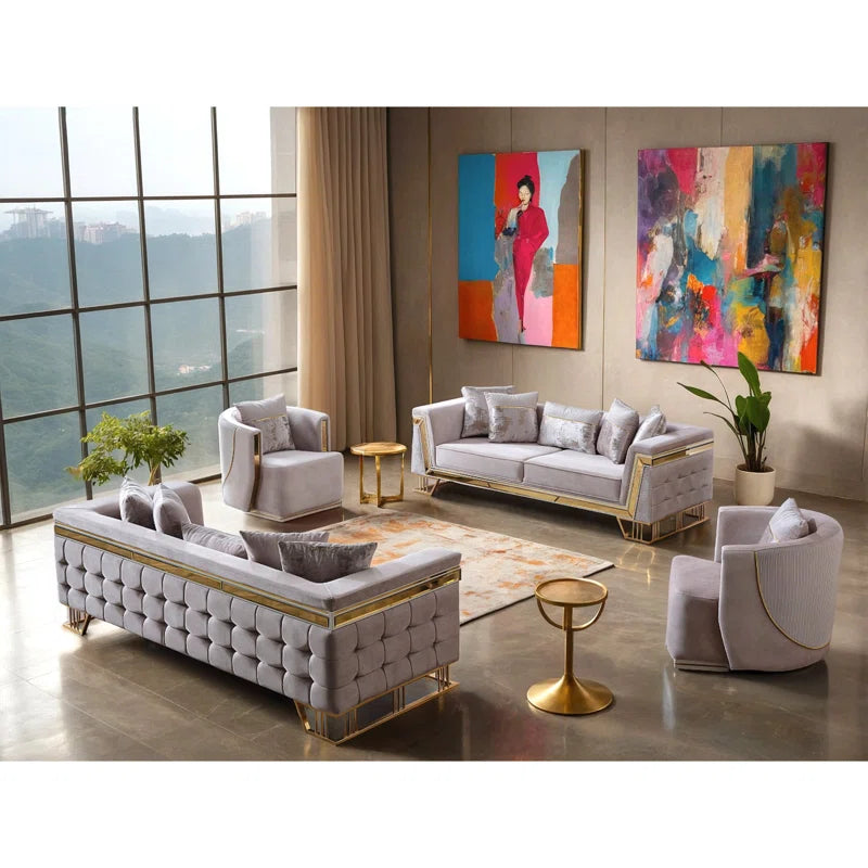 Jolitz 4 - Piece Velvet Living Room Set Luxury Sofa Set