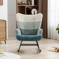 Zekin Upholstered Velvet Rocking Chair with Sturdy Wood Base - Wooden Bazar