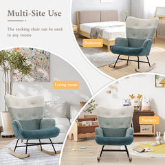 Zekin Upholstered Velvet Rocking Chair with Sturdy Wood Base - Wooden Bazar