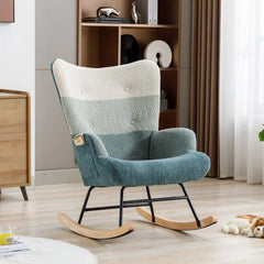 Zekin Upholstered Velvet Rocking Chair with Sturdy Wood Base - Wooden Bazar