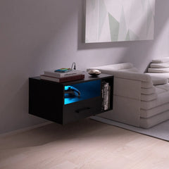 Black Floating Nightstand with RGB Lighting - Wooden Bazar