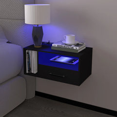 Black Floating Nightstand with RGB Lighting - Wooden Bazar