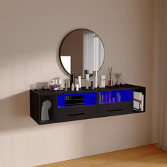 Black Floating Nightstand with RGB Lighting - Wooden Bazar