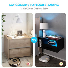 Black Floating Nightstand with RGB Lighting - Wooden Bazar