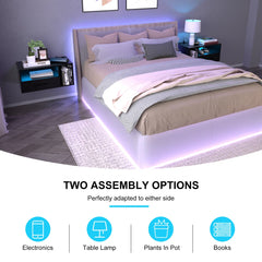 Black Floating Nightstand with RGB Lighting - Wooden Bazar
