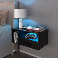 Black Floating Nightstand with RGB Lighting - Wooden Bazar
