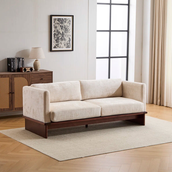 Modern 3-Seater Upholstered Sofa With Solid Wood Base - Wooden Bazar