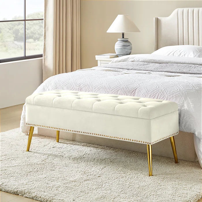 Manki Upholstered Flip Top Storage Bench - Wooden Bazar