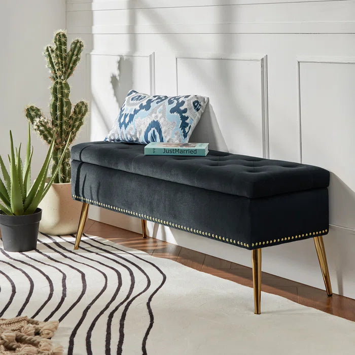 Manki Upholstered Flip Top Storage Bench - Wooden Bazar