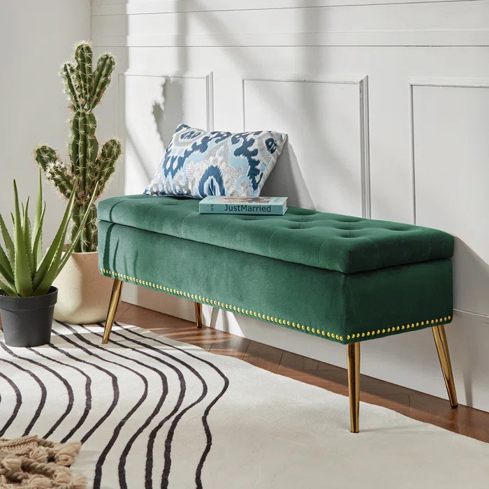 Manki Upholstered Flip Top Storage Bench - Wooden Bazar