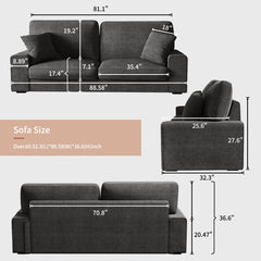 Nikos Modern Style 3 Seater Square Arm Sofa Upholstered Couch