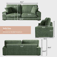 Nikos Modern Style 3 Seater Square Arm Sofa Upholstered Couch