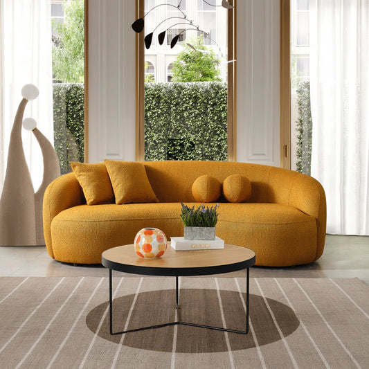 Curved Bouclé Sofa French-Inspired Elegance with Soft Textured Fabric