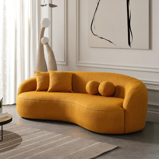 Curved Bouclé Sofa French-Inspired Elegance with Soft Textured Fabric