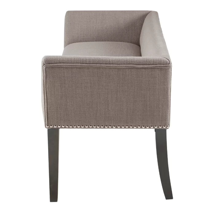 Shaniyala Upholstered Nailhead Bench with Back & Wood Legs