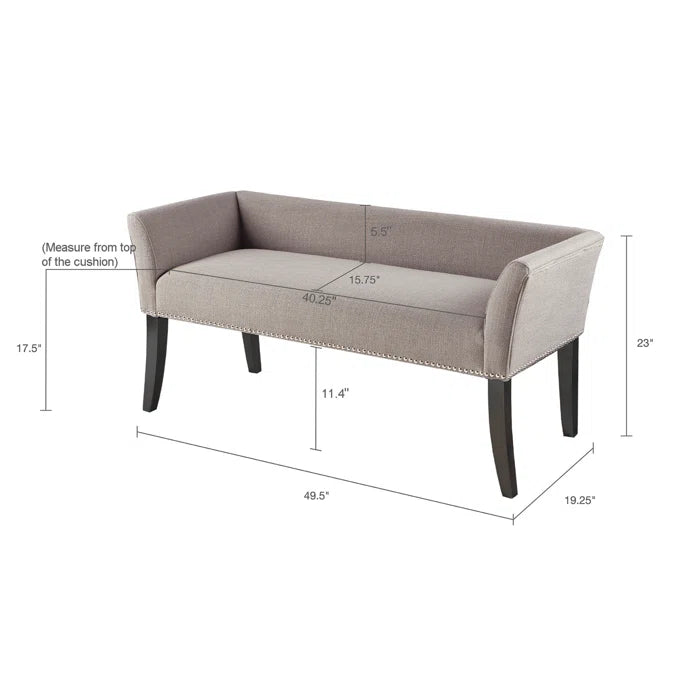 Shaniyala Upholstered Nailhead Bench with Back & Wood Legs