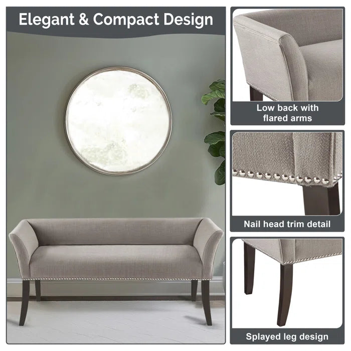 Shaniyala Upholstered Nailhead Bench with Back & Wood Legs