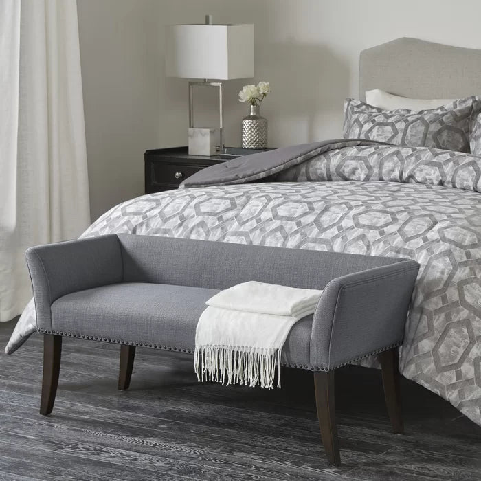 Shaniyala Upholstered Nailhead Bench with Back & Wood Legs