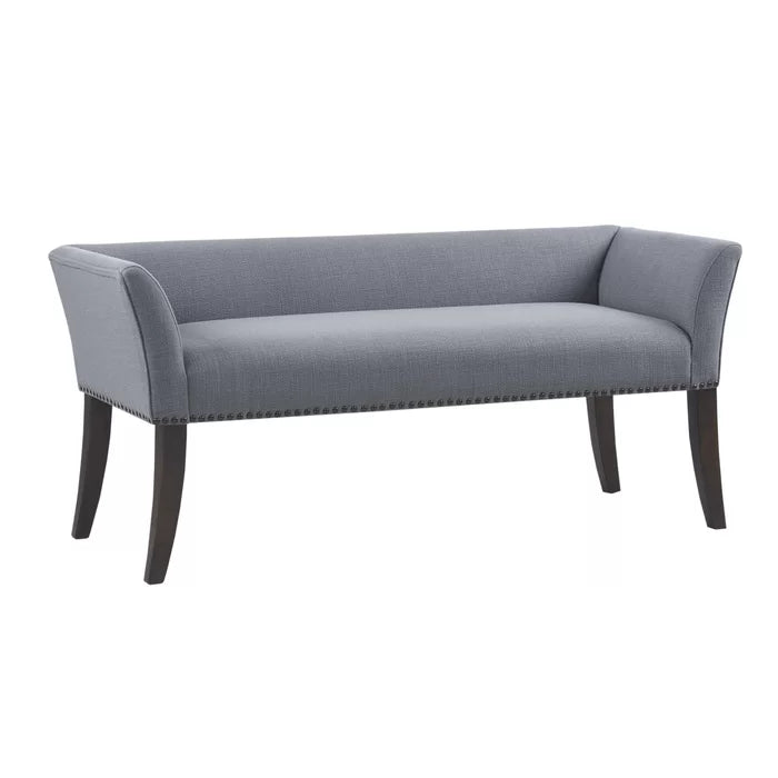 Shaniyala Upholstered Nailhead Bench with Back & Wood Legs