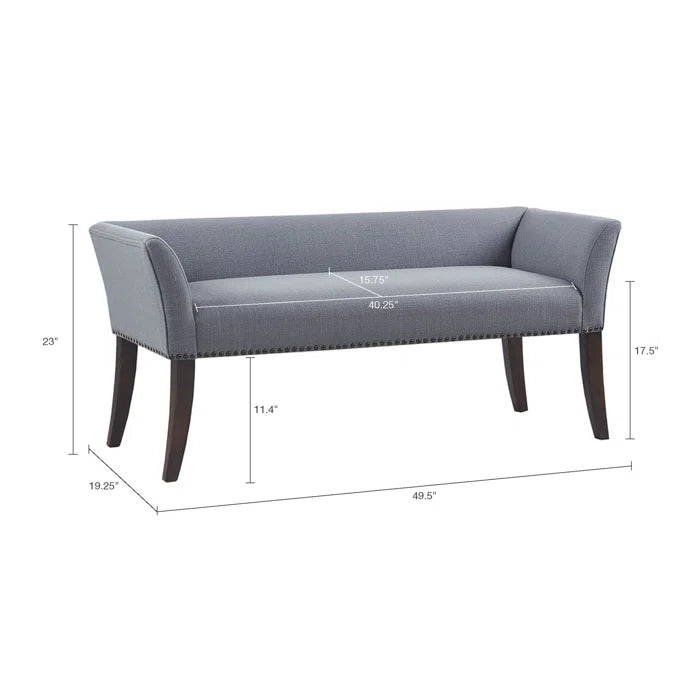 Shaniyala Upholstered Nailhead Bench with Back & Wood Legs