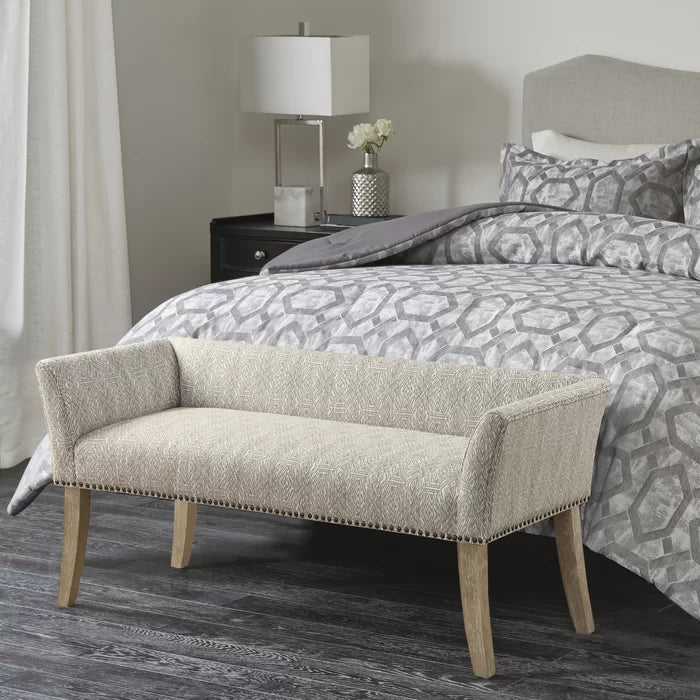 Shaniyala Upholstered Nailhead Bench with Back & Wood Legs
