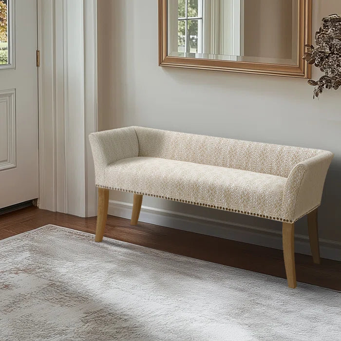 Shaniyala Upholstered Nailhead Bench with Back & Wood Legs