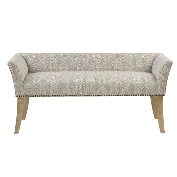 Shaniyala Upholstered Nailhead Bench with Back & Wood Legs
