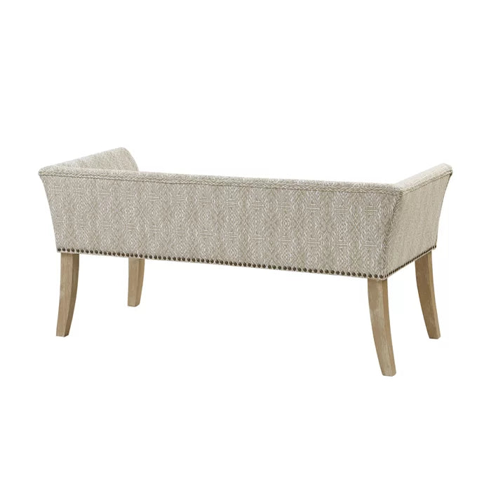 Shaniyala Upholstered Nailhead Bench with Back & Wood Legs