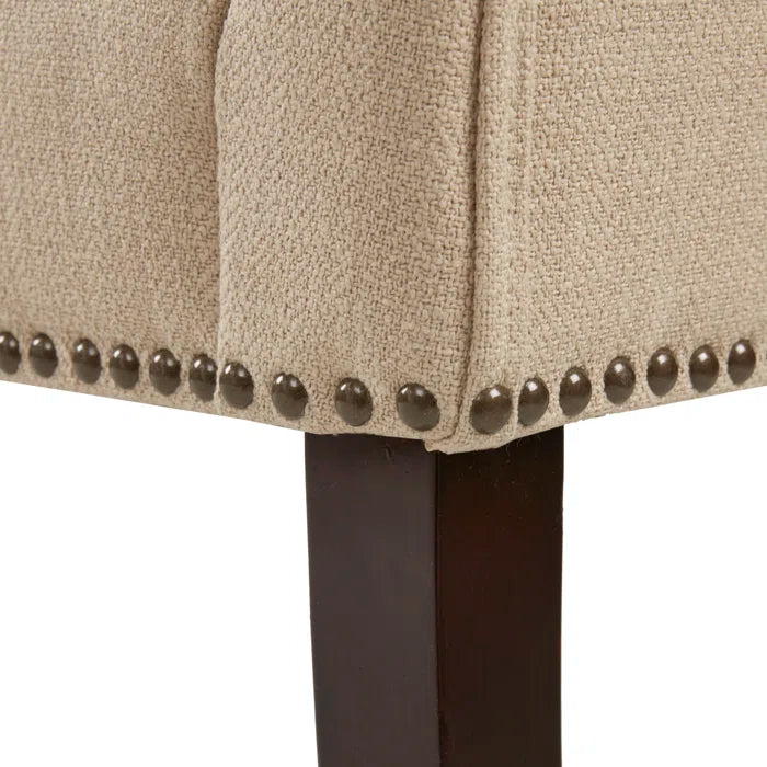 Shaniyala Upholstered Nailhead Bench with Back & Wood Legs