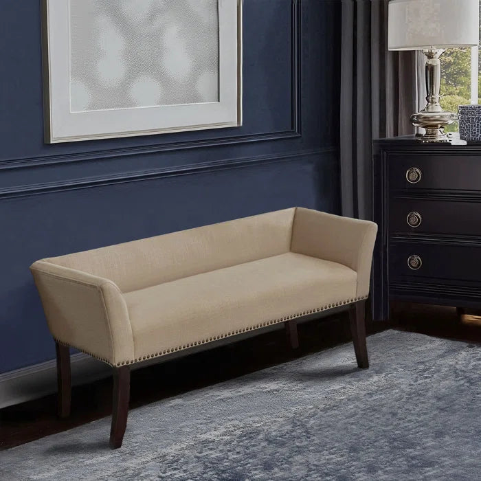 Shaniyala Upholstered Nailhead Bench with Back & Wood Legs