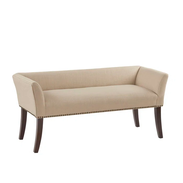 Shaniyala Upholstered Nailhead Bench with Back & Wood Legs