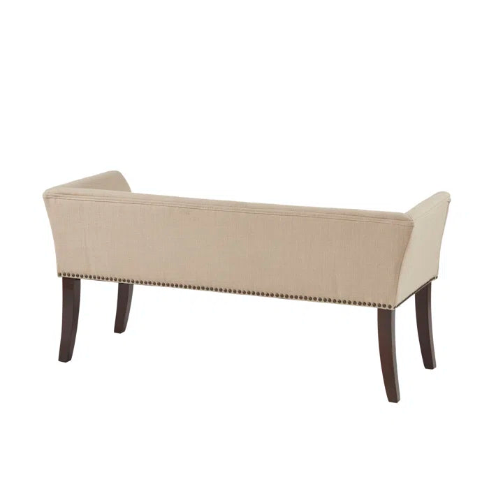 Shaniyala Upholstered Nailhead Bench with Back & Wood Legs