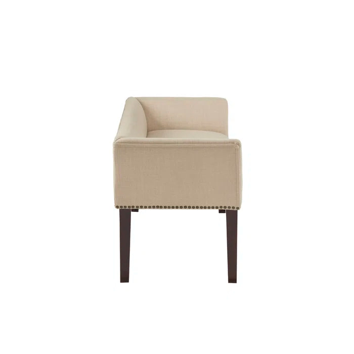 Shaniyala Upholstered Nailhead Bench with Back & Wood Legs