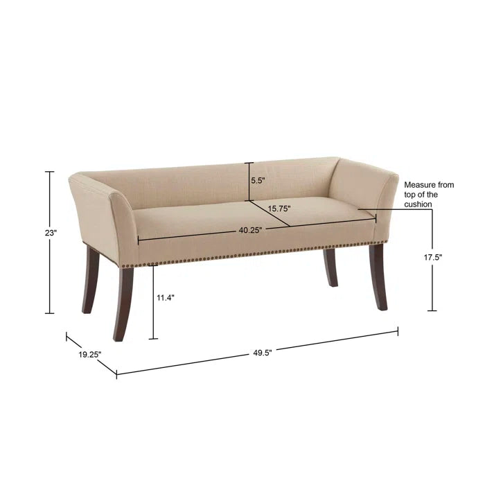 Shaniyala Upholstered Nailhead Bench with Back & Wood Legs
