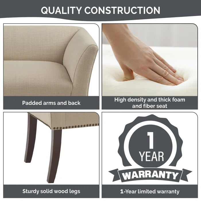 Shaniyala Upholstered Nailhead Bench with Back & Wood Legs