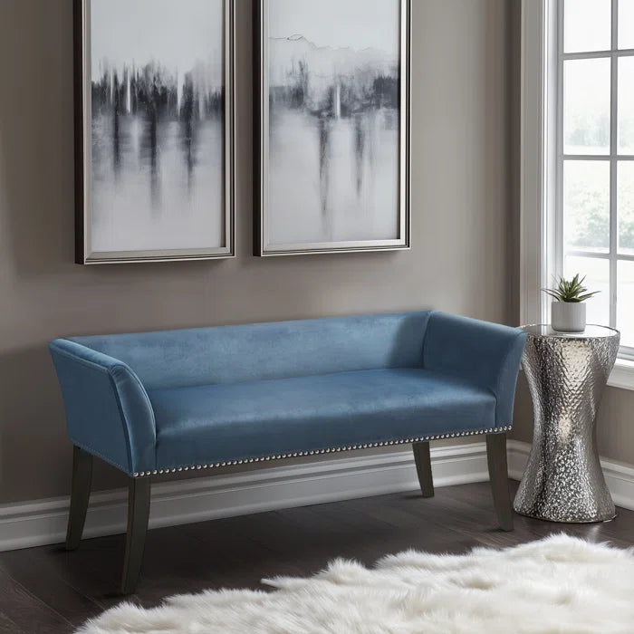 Shaniyala Upholstered Nailhead Bench with Back & Wood Legs