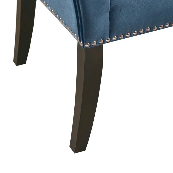 Shaniyala Upholstered Nailhead Bench with Back & Wood Legs
