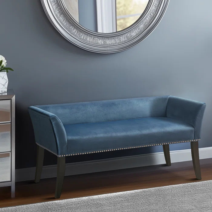Shaniyala Upholstered Nailhead Bench with Back & Wood Legs