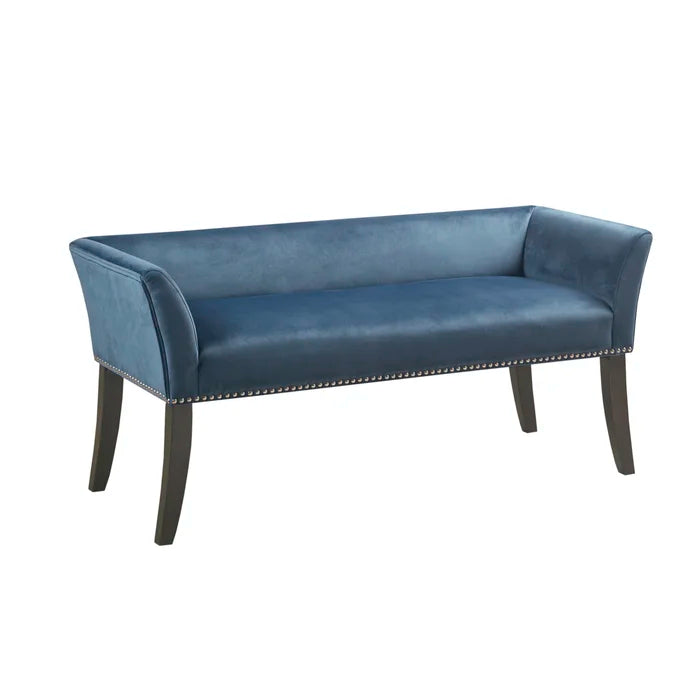 Shaniyala Upholstered Nailhead Bench with Back & Wood Legs